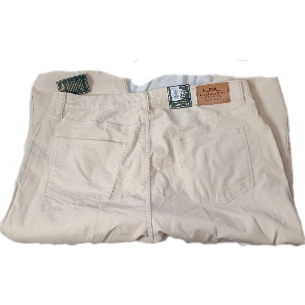 LRL Lauren Jeans Co. Cream Corduroy Pants –Size 14W Slimming Classic Straight - Picture 4 of 13